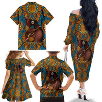 Personalized Black Girl Flora Family Matching Off Shoulder Long Sleeve Dress and Hawaiian Shirt African Women - Wonder Print Shop