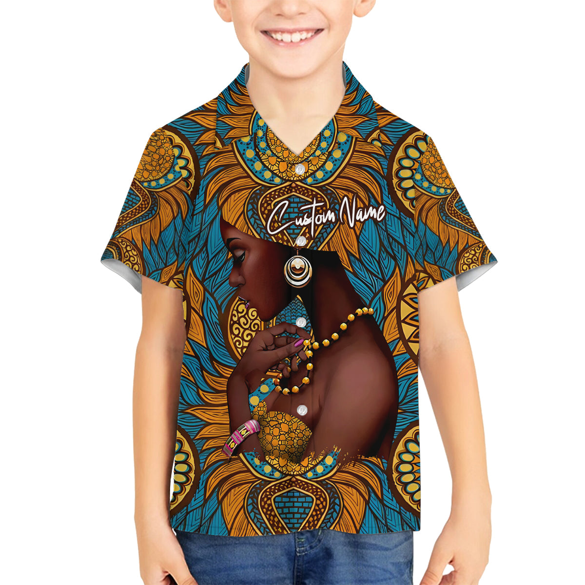 Personalized Black Girl Flora Family Matching Off Shoulder Long Sleeve Dress and Hawaiian Shirt African Women - Wonder Print Shop