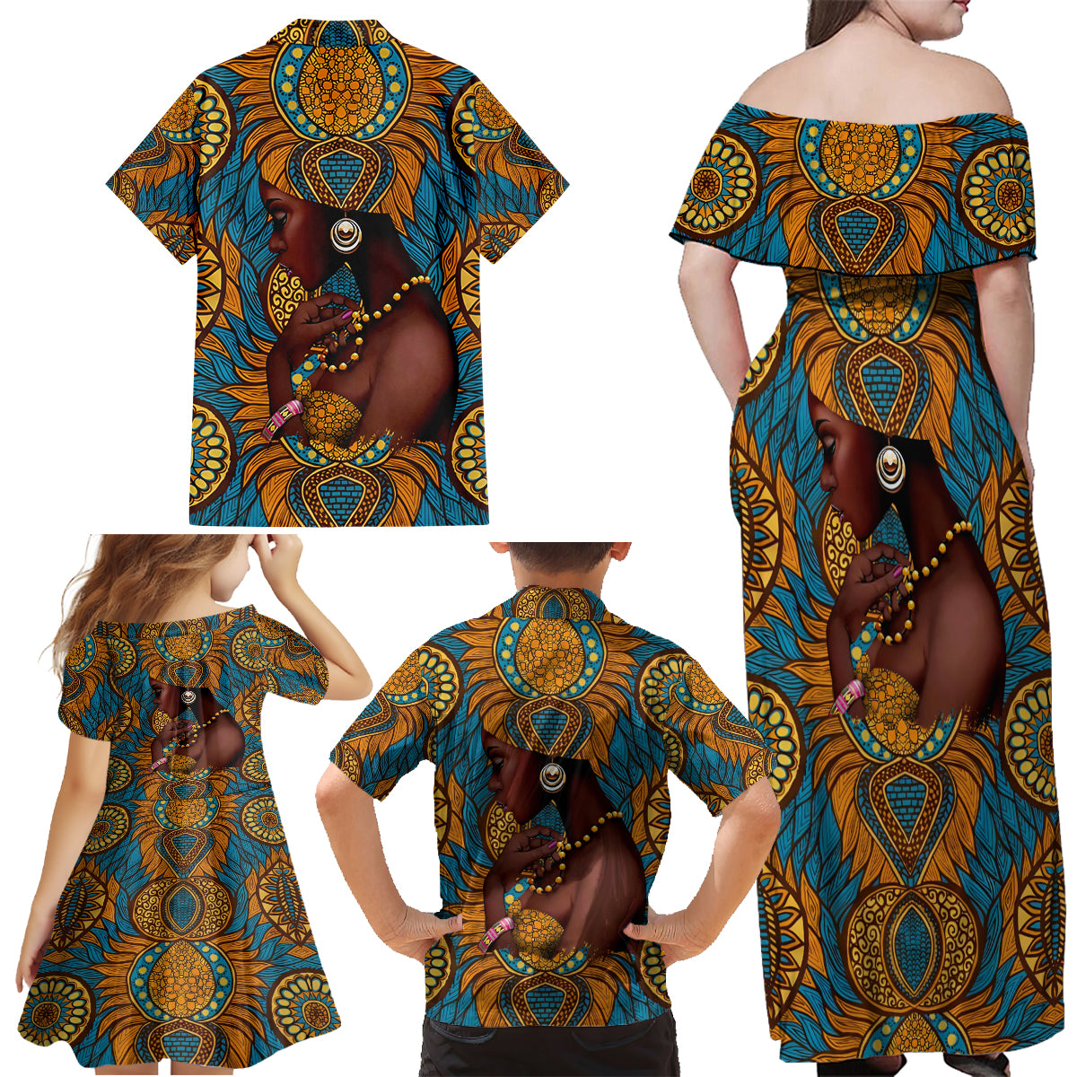 Personalized Black Girl Flora Family Matching Off Shoulder Maxi Dress and Hawaiian Shirt African Women - Wonder Print Shop