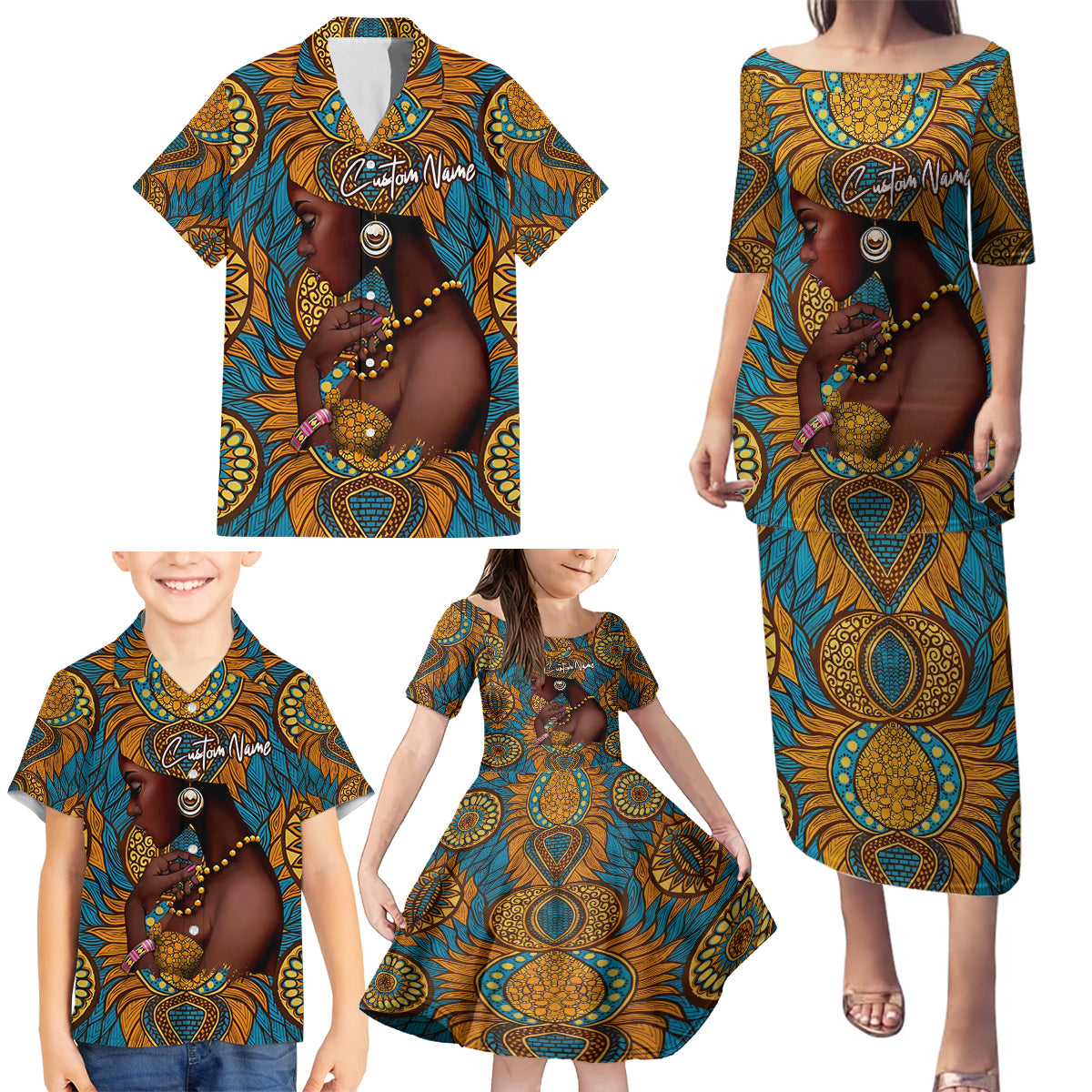 Personalized Black Girl Flora Family Matching Puletasi and Hawaiian Shirt African Women - Wonder Print Shop
