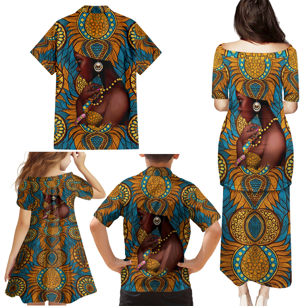 Personalized Black Girl Flora Family Matching Puletasi and Hawaiian Shirt African Women - Wonder Print Shop