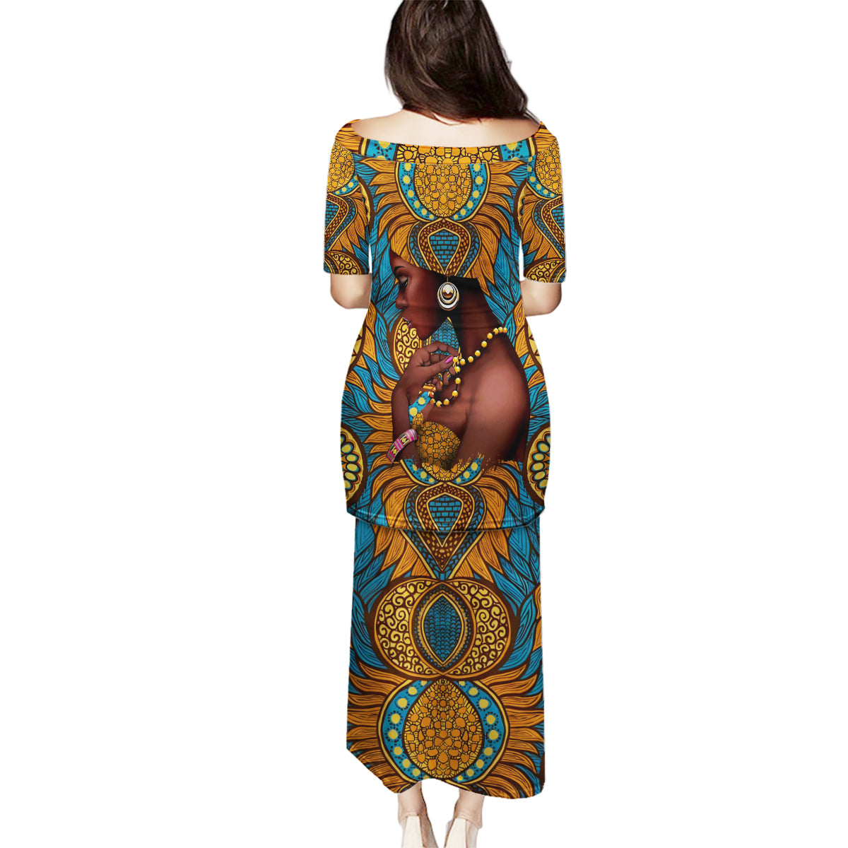 Personalized Black Girl Flora Family Matching Puletasi and Hawaiian Shirt African Women - Wonder Print Shop