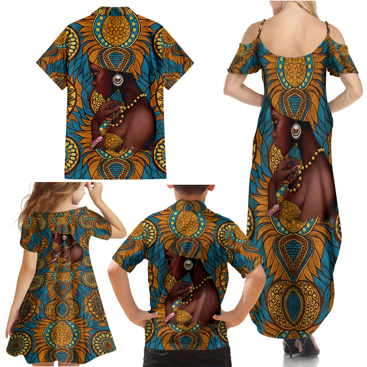 Personalized Black Girl Flora Family Matching Summer Maxi Dress and Hawaiian Shirt African Women - Wonder Print Shop