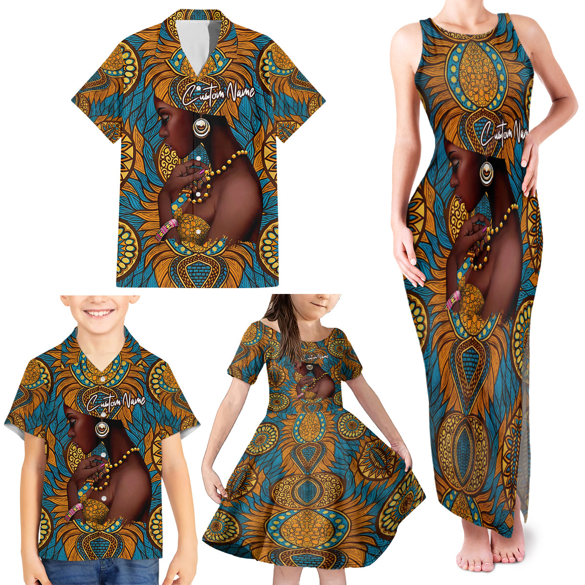 Personalized Black Girl Flora Family Matching Tank Maxi Dress and Hawaiian Shirt African Women - Wonder Print Shop
