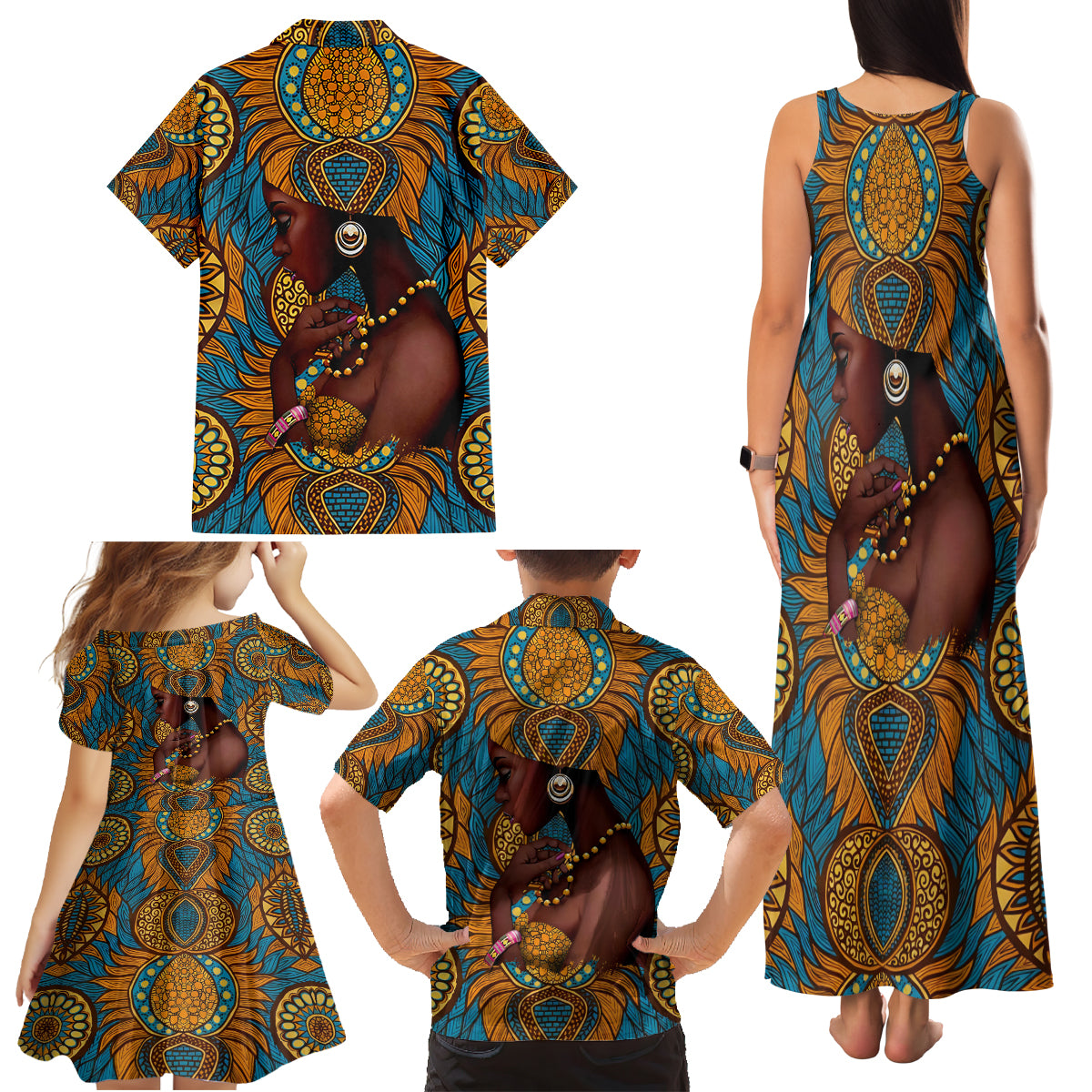 Personalized Black Girl Flora Family Matching Tank Maxi Dress and Hawaiian Shirt African Women - Wonder Print Shop