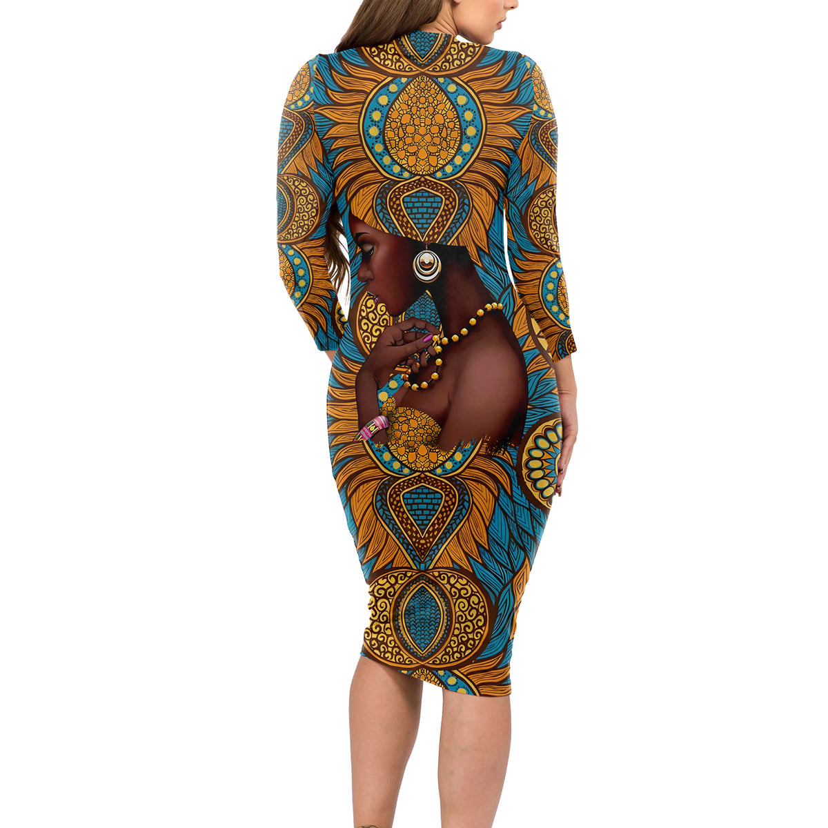 Personalized Black Girl Flora Long Sleeve Bodycon Dress African Women - Wonder Print Shop