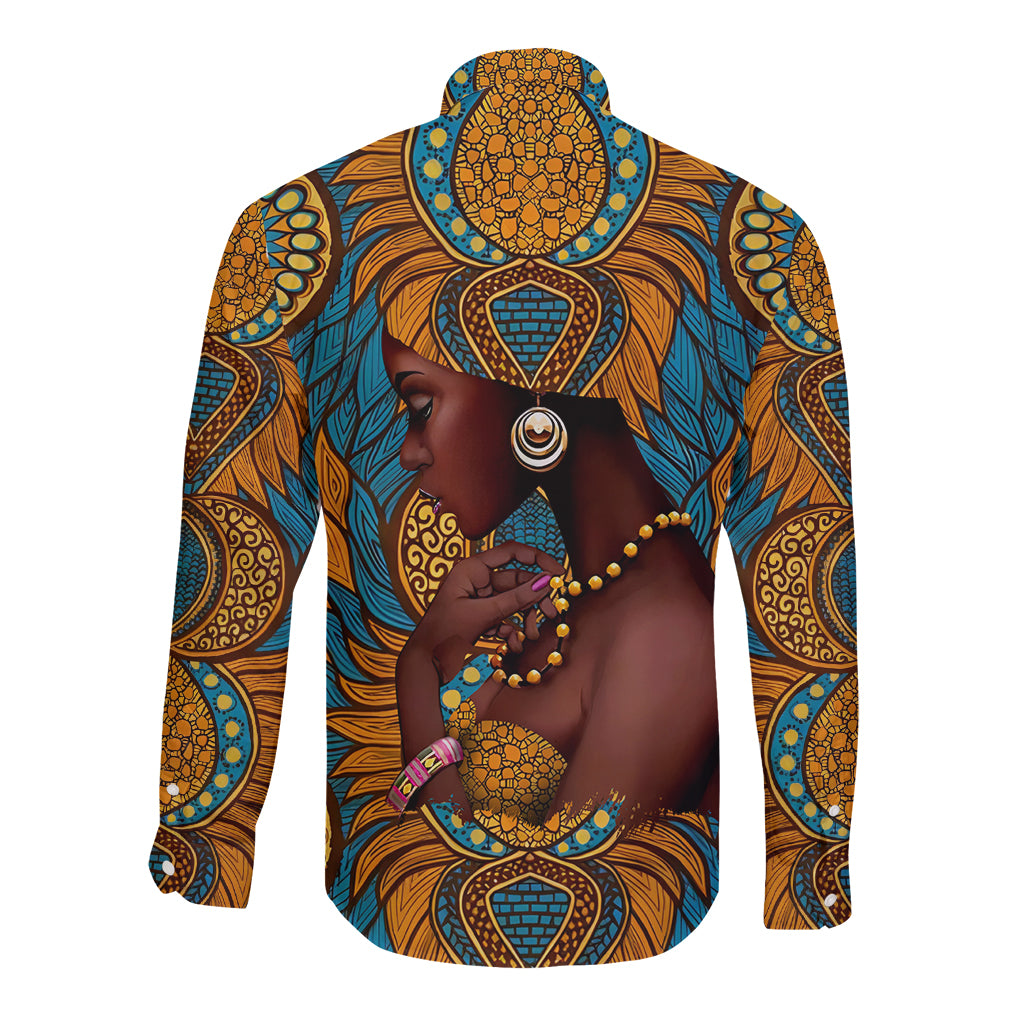 Personalized Black Girl Flora Long Sleeve Button Shirt African Women - Wonder Print Shop