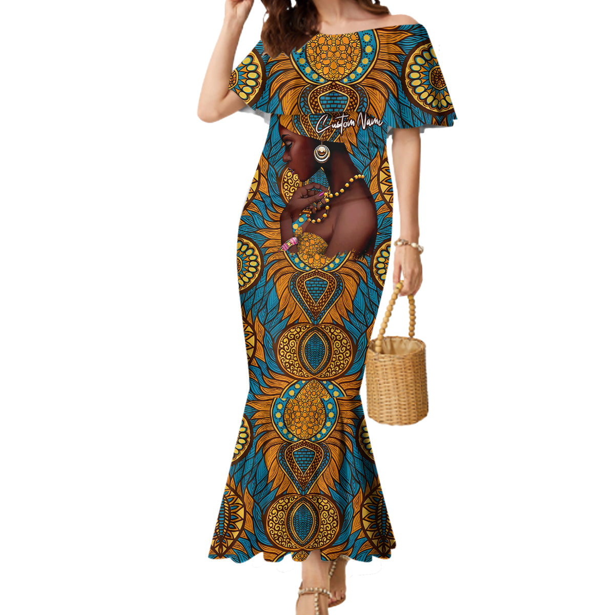 Personalized Black Girl Flora Mermaid Dress African Women - Wonder Print Shop