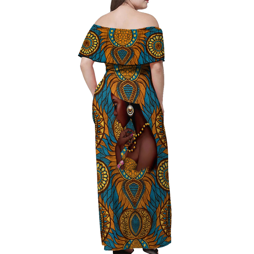 Personalized Black Girl Flora Off Shoulder Maxi Dress African Women - Wonder Print Shop