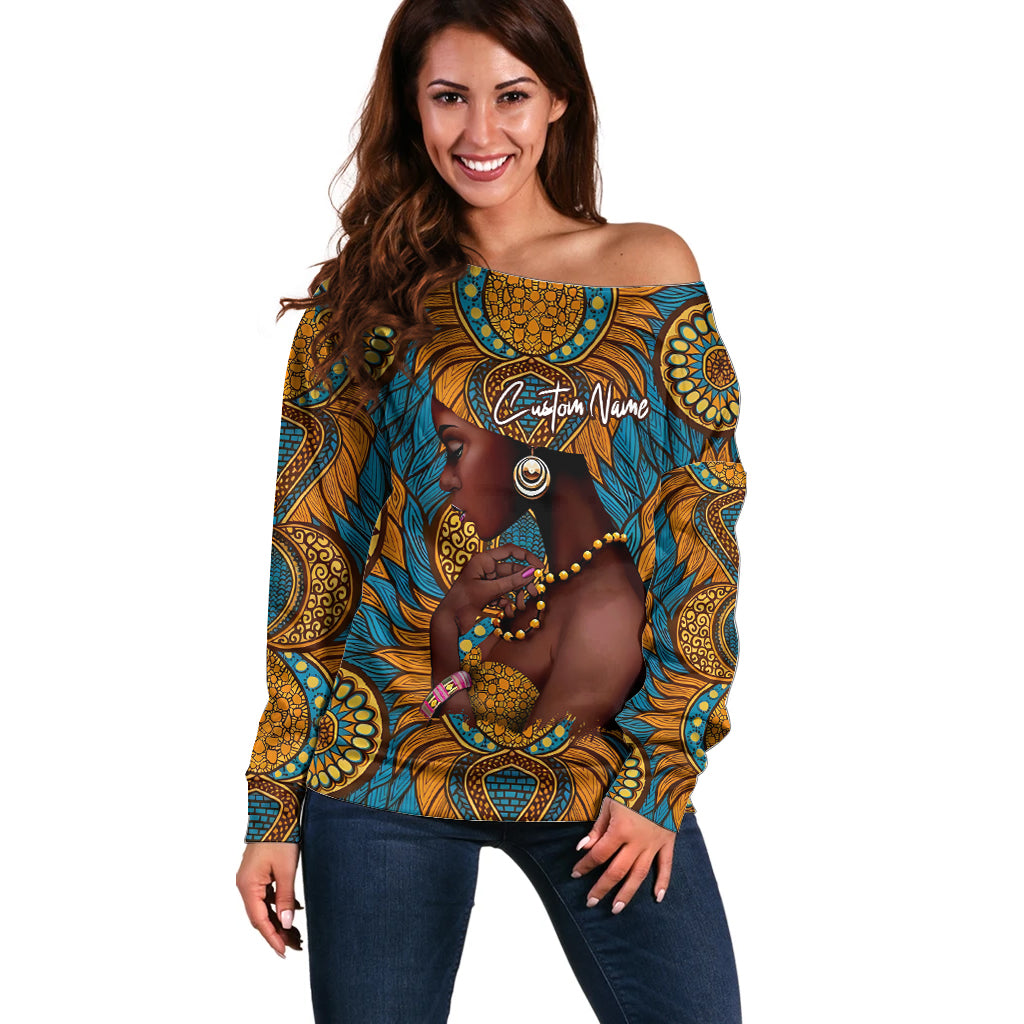 Personalized Black Girl Flora Off Shoulder Sweater African Women - Wonder Print Shop
