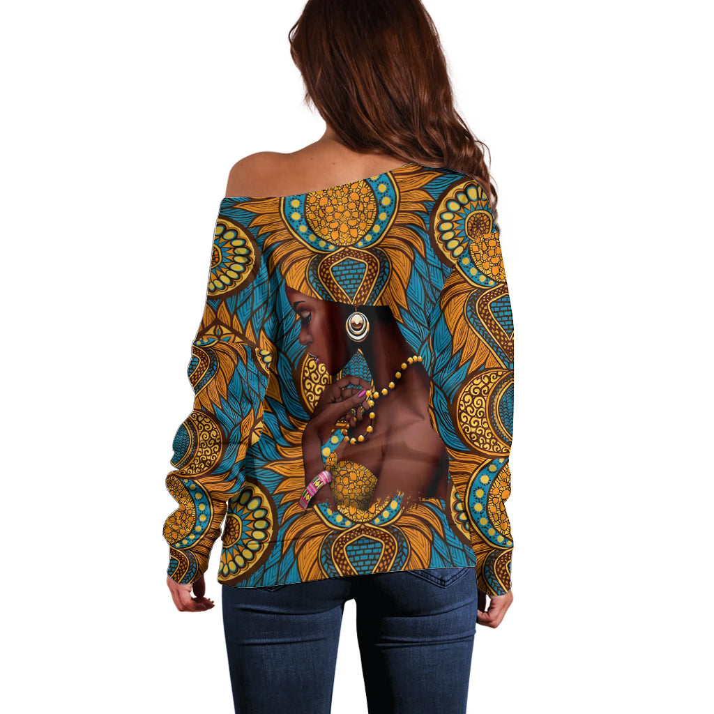 Personalized Black Girl Flora Off Shoulder Sweater African Women - Wonder Print Shop