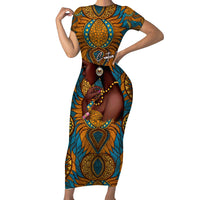Personalized Black Girl Flora Short Sleeve Bodycon Dress African Women - Wonder Print Shop