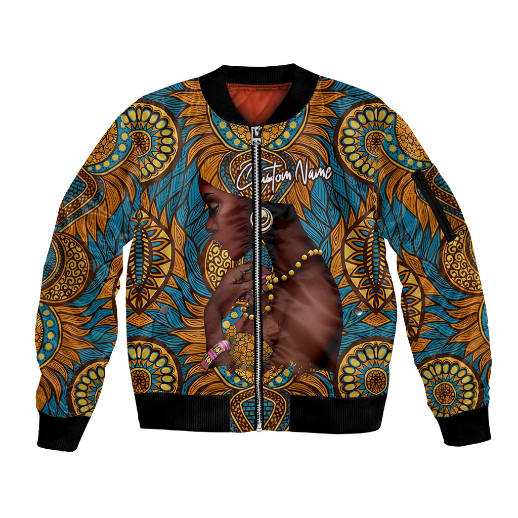 Personalized Black Girl Flora Sleeve Zip Bomber Jacket African Women - Wonder Print Shop