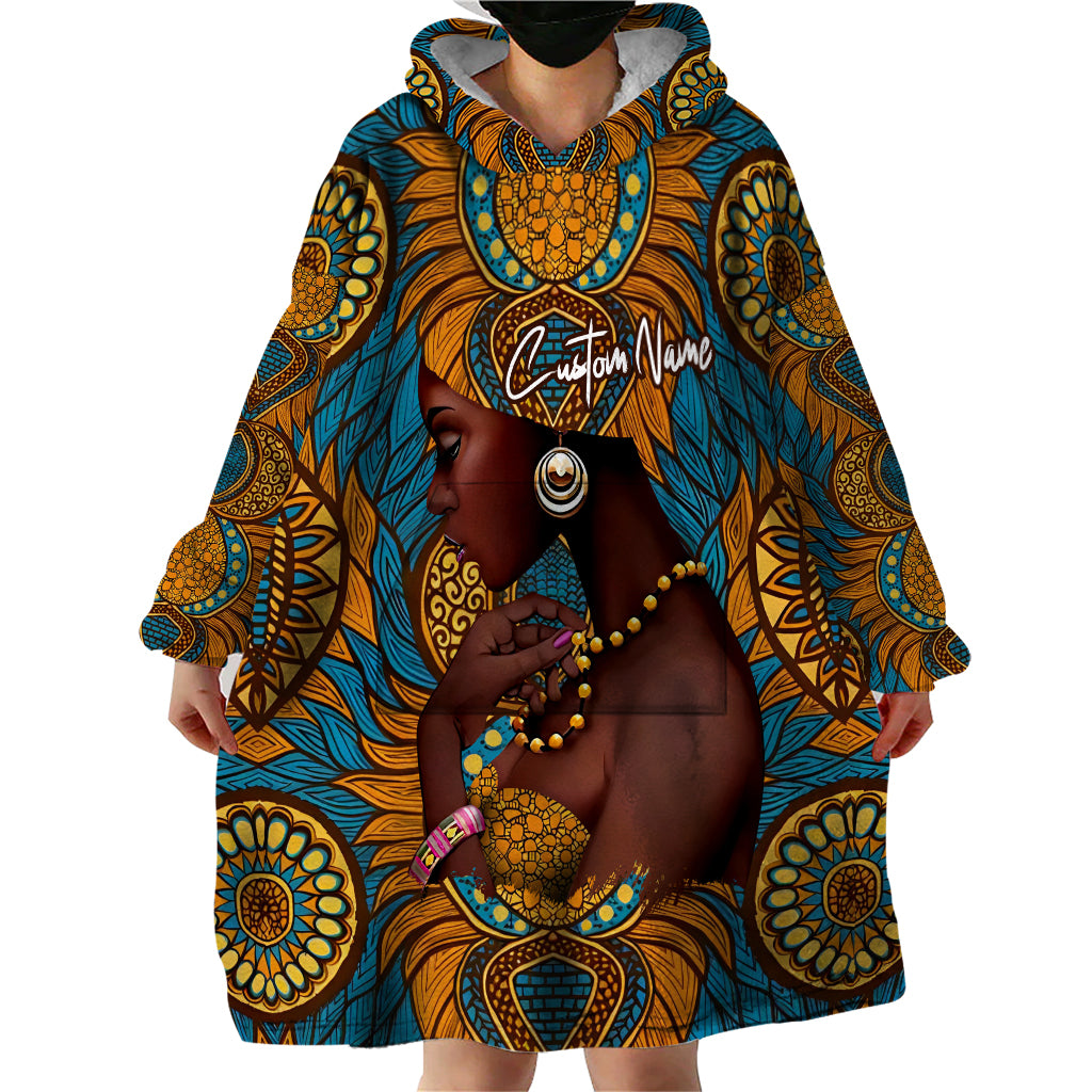 Personalized Black Girl Flora Wearable Blanket Hoodie African Women - Wonder Print Shop