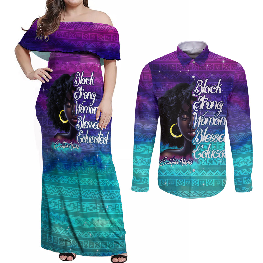 Black Strong Women Blessed Educated Couples Matching Off Shoulder Maxi Dress and Long Sleeve Button Shirt African Girl - Wonder Print Shop