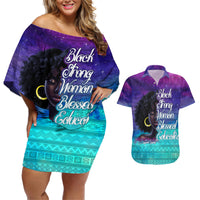 Black Strong Women Blessed Educated Couples Matching Off Shoulder Short Dress and Hawaiian Shirt African Girl - Wonder Print Shop