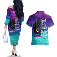 Black Strong Women Blessed Educated Couples Matching Off The Shoulder Long Sleeve Dress and Hawaiian Shirt African Girl - Wonder Print Shop