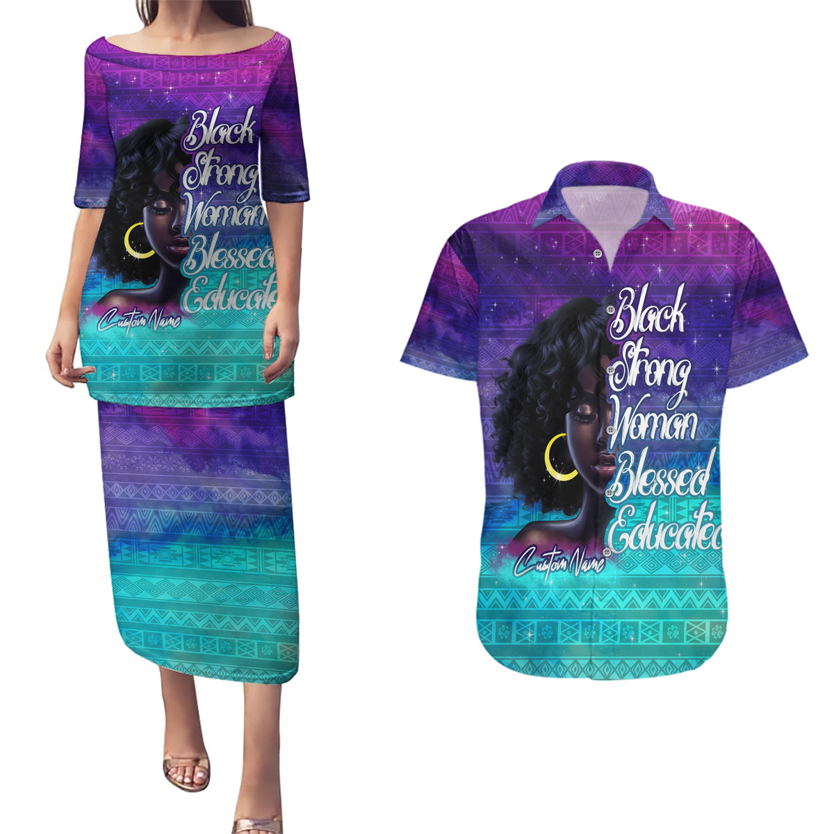 Black Strong Women Blessed Educated Couples Matching Puletasi and Hawaiian Shirt African Girl - Wonder Print Shop