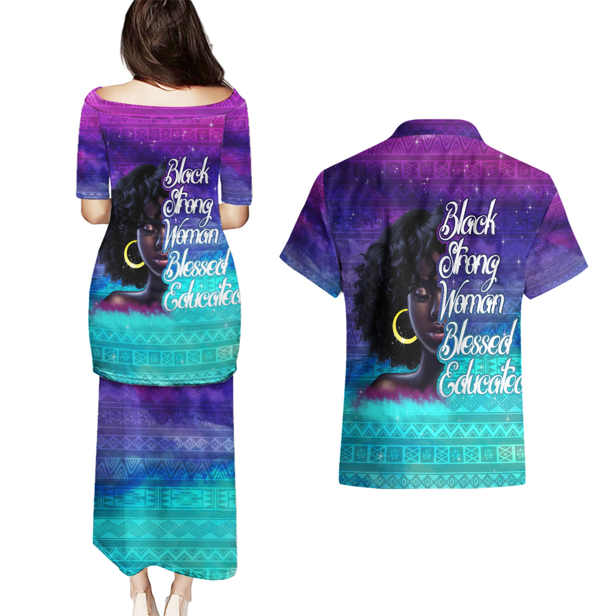 Black Strong Women Blessed Educated Couples Matching Puletasi and Hawaiian Shirt African Girl - Wonder Print Shop