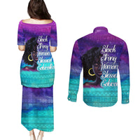 Black Strong Women Blessed Educated Couples Matching Puletasi and Long Sleeve Button Shirt African Girl - Wonder Print Shop
