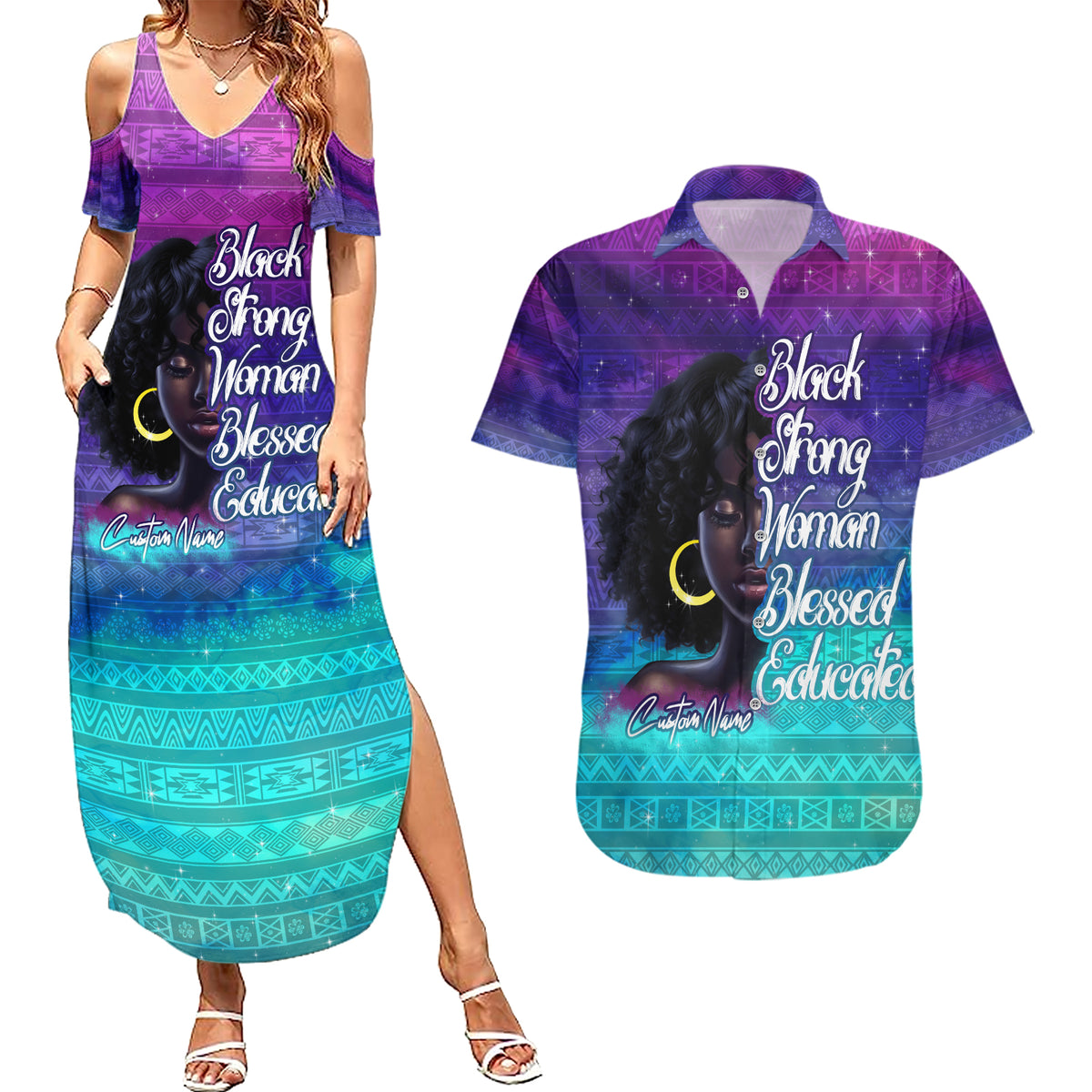 Black Strong Women Blessed Educated Couples Matching Summer Maxi Dress and Hawaiian Shirt African Girl - Wonder Print Shop
