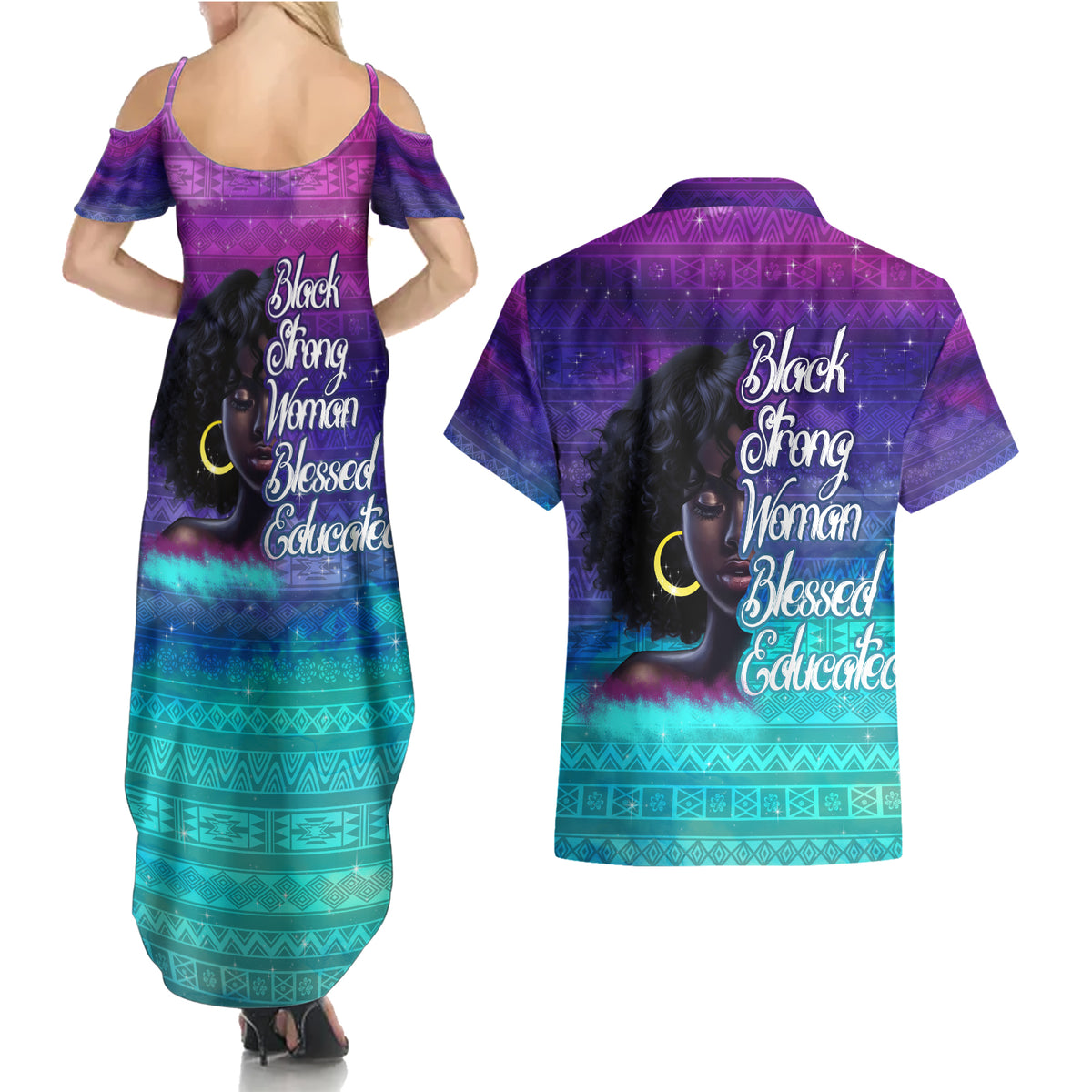 Black Strong Women Blessed Educated Couples Matching Summer Maxi Dress and Hawaiian Shirt African Girl - Wonder Print Shop