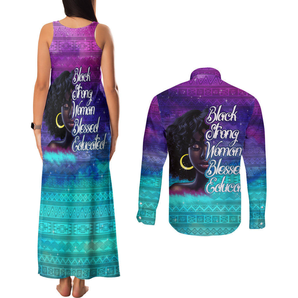 Black Strong Women Blessed Educated Couples Matching Tank Maxi Dress and Long Sleeve Button Shirt African Girl - Wonder Print Shop