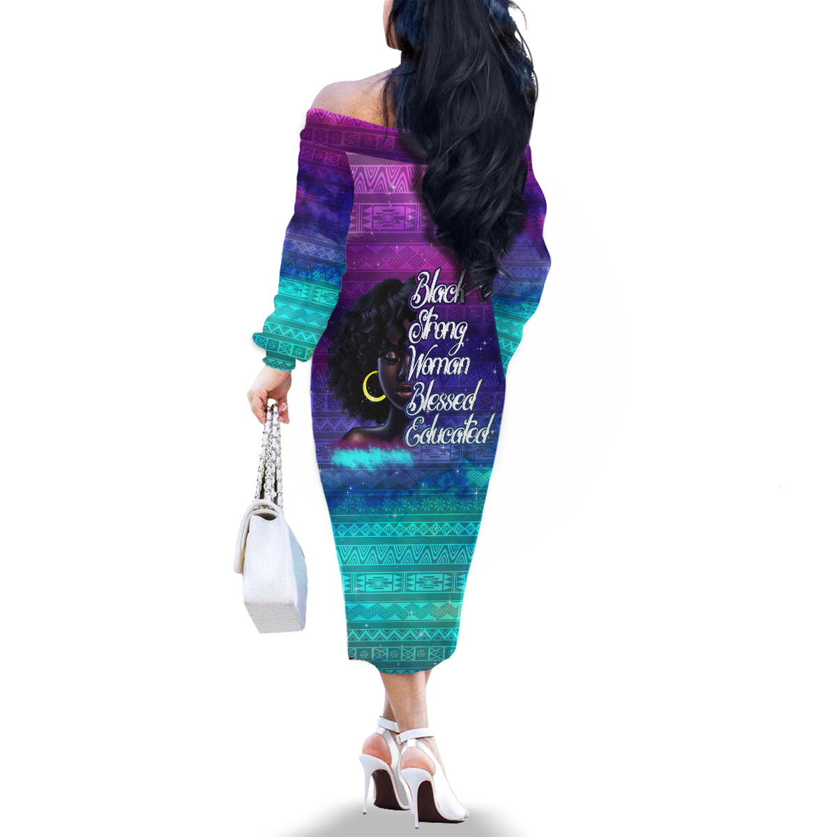 Black Strong Women Blessed Educated Family Matching Off Shoulder Long Sleeve Dress and Hawaiian Shirt African Girl - Wonder Print Shop