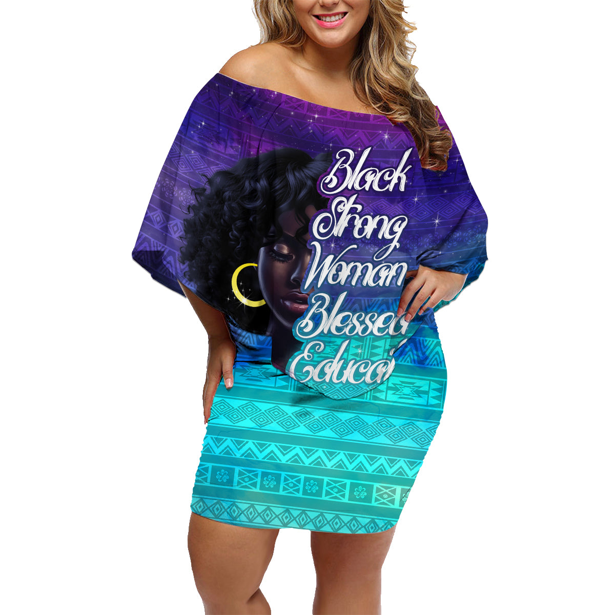 Black Strong Women Blessed Educated Family Matching Off Shoulder Short Dress and Hawaiian Shirt African Girl - Wonder Print Shop