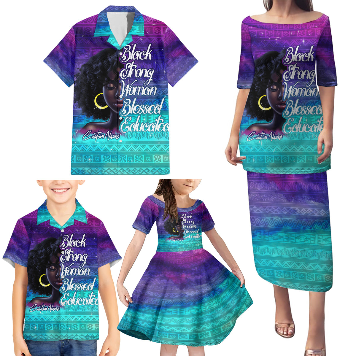 Black Strong Women Blessed Educated Family Matching Puletasi and Hawaiian Shirt African Girl - Wonder Print Shop
