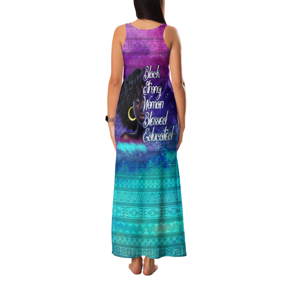 Black Strong Women Blessed Educated Family Matching Tank Maxi Dress and Hawaiian Shirt African Girl - Wonder Print Shop