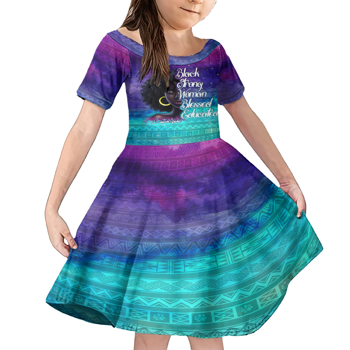 Black Strong Women Blessed Educated Kid Short Sleeve Dress African Girl - Wonder Print Shop