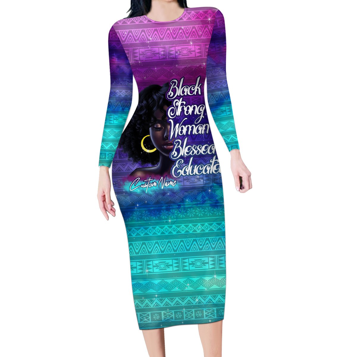 Black Strong Women Blessed Educated Long Sleeve Bodycon Dress African Girl - Wonder Print Shop