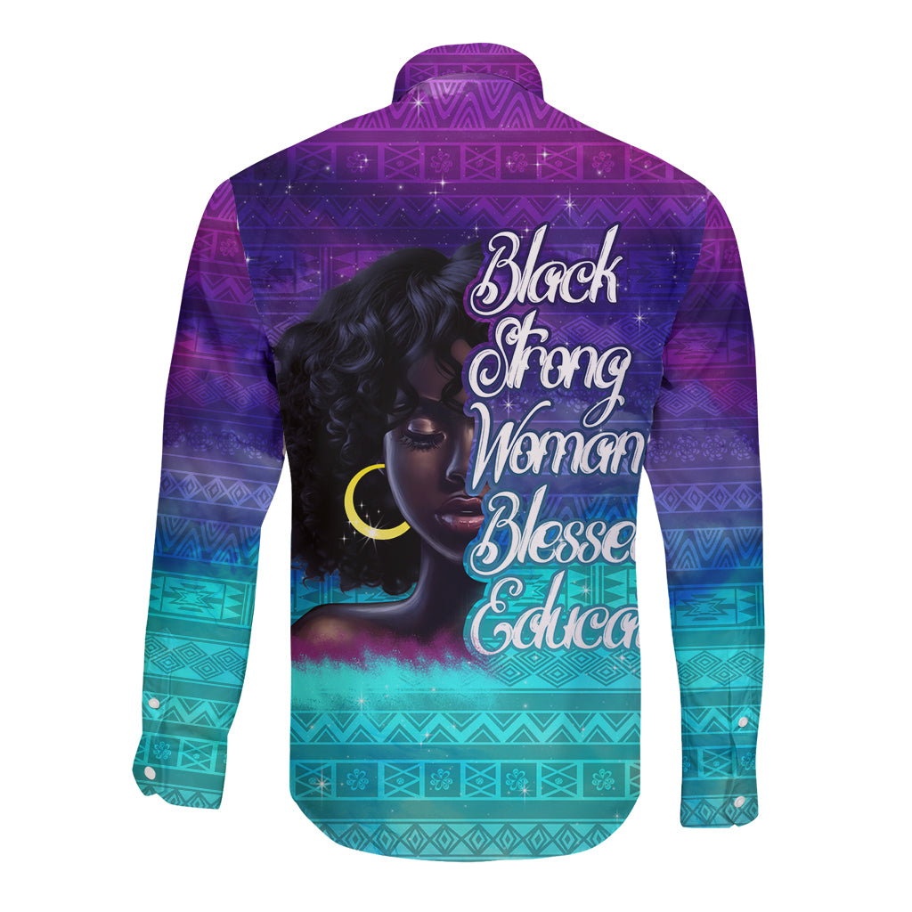 Black Strong Women Blessed Educated Long Sleeve Button Shirt African Girl - Wonder Print Shop