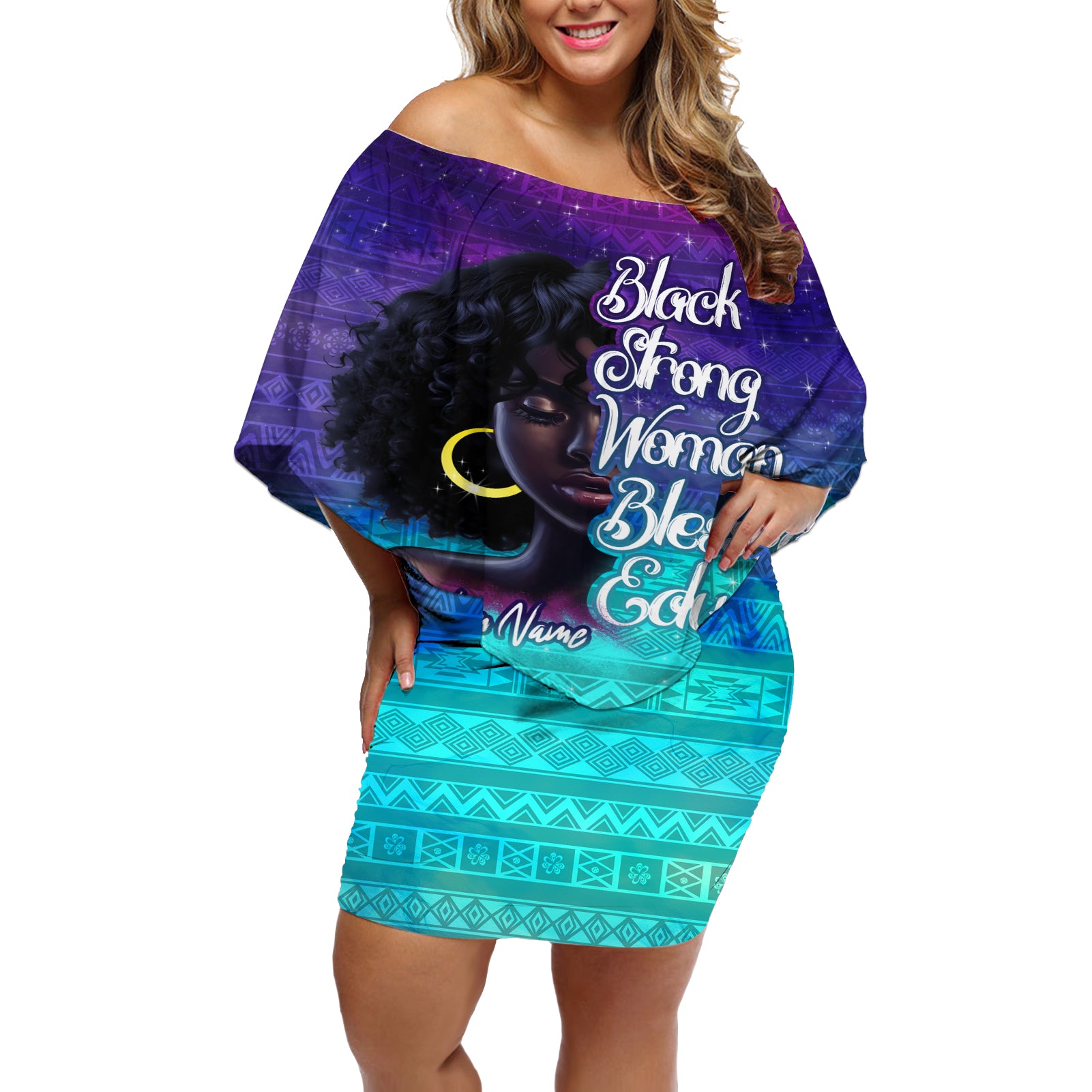 Black Strong Women Blessed Educated Off Shoulder Short Dress African Girl - Wonder Print Shop