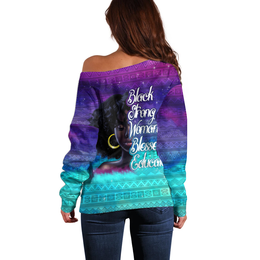 Black Strong Women Blessed Educated Off Shoulder Sweater African Girl - Wonder Print Shop