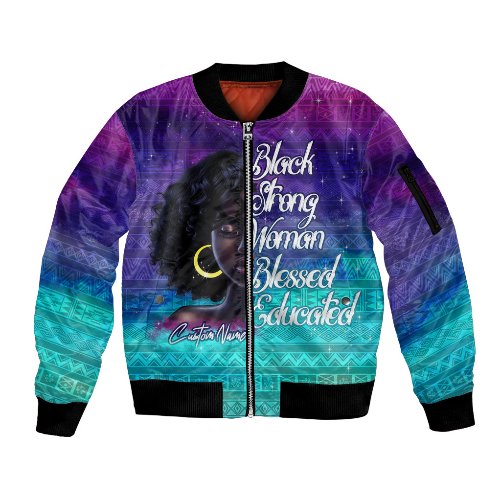 Black Strong Women Blessed Educated Sleeve Zip Bomber Jacket African Girl - Wonder Print Shop