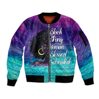 Black Strong Women Blessed Educated Sleeve Zip Bomber Jacket African Girl - Wonder Print Shop