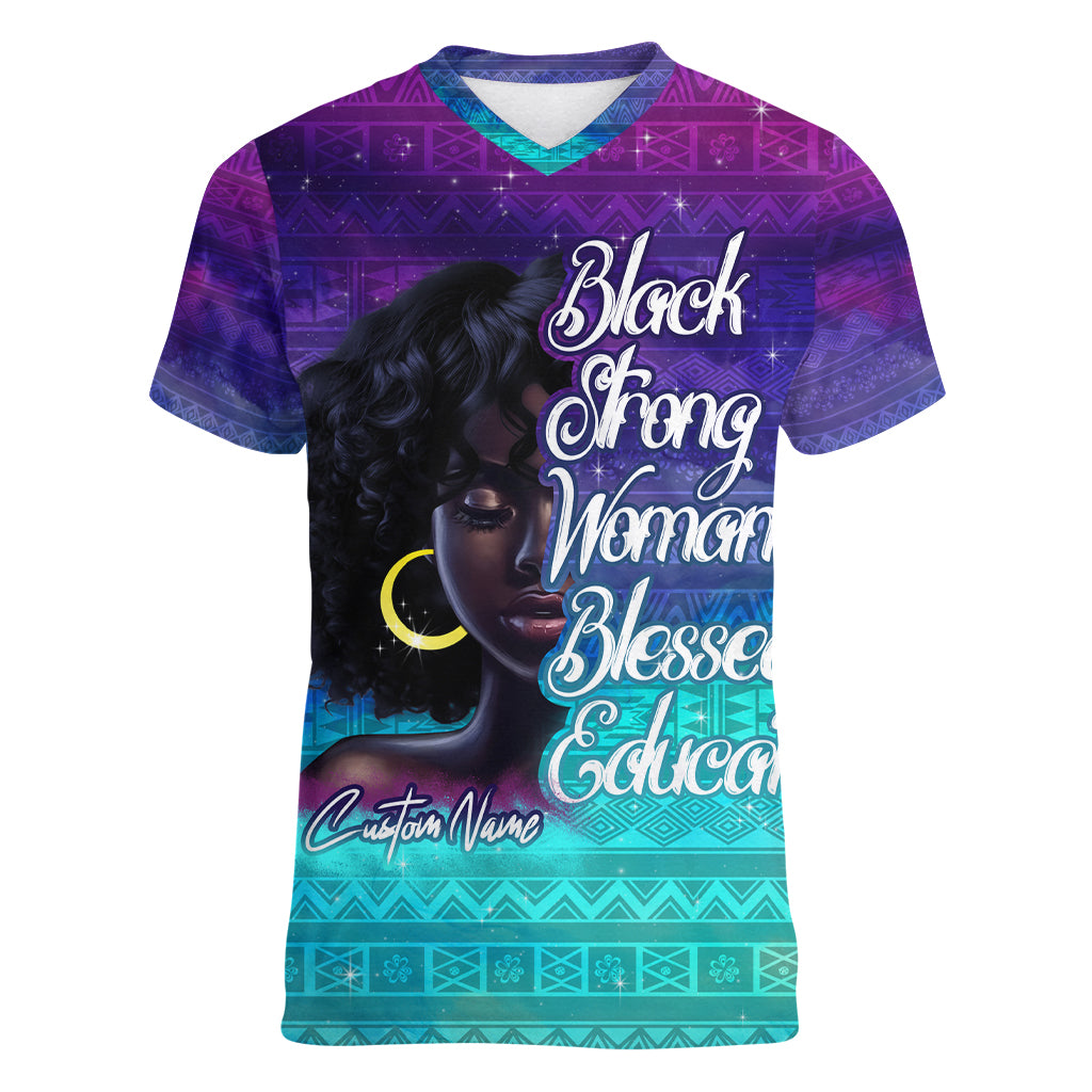 Black Strong Women Blessed Educated Women V Neck T Shirt African Girl - Wonder Print Shop
