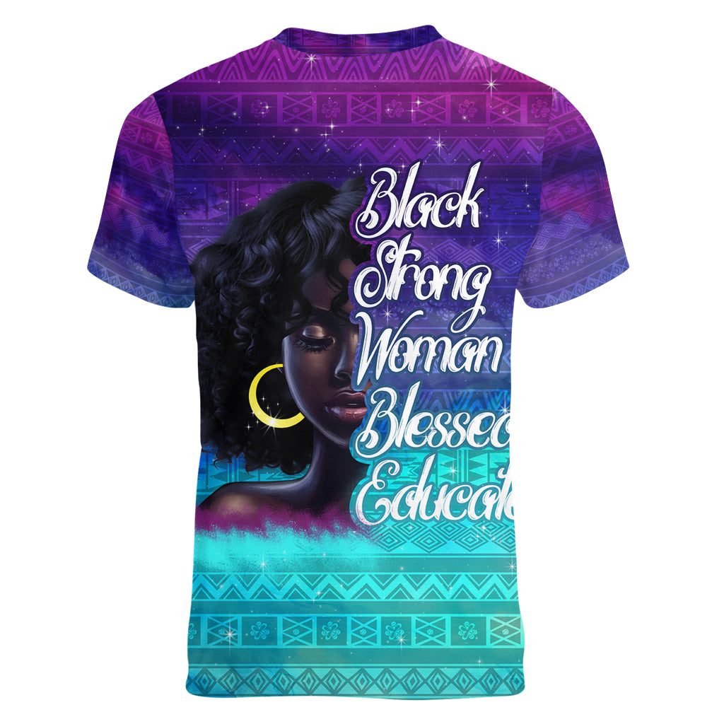 Black Strong Women Blessed Educated Women V Neck T Shirt African Girl - Wonder Print Shop