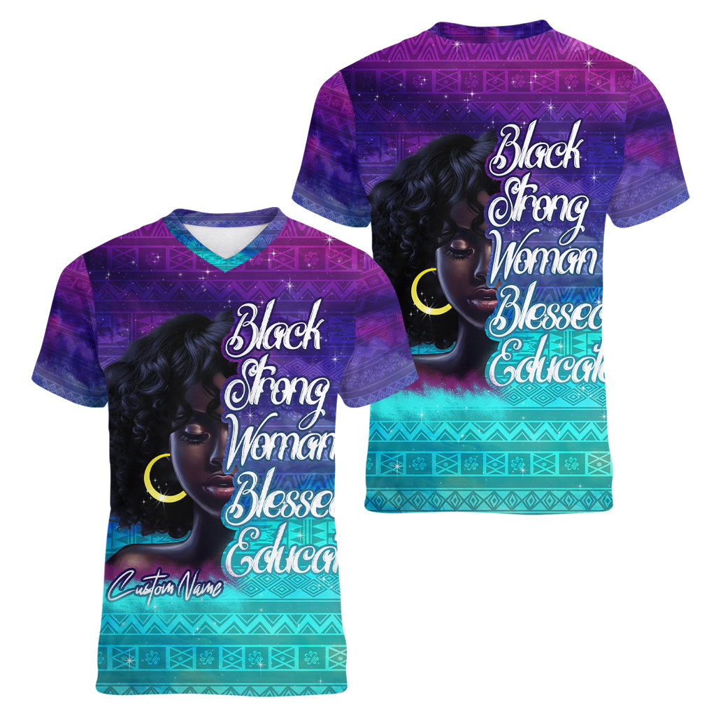 Black Strong Women Blessed Educated Women V Neck T Shirt African Girl - Wonder Print Shop