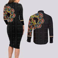 Personalized Sleeve African Pattern Couples Matching Long Sleeve Bodycon Dress and Long Sleeve Button Shirt Multi-Colored - Wonder Print Shop