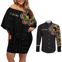 Personalized Sleeve African Pattern Couples Matching Off Shoulder Short Dress and Long Sleeve Button Shirt Multi-Colored - Wonder Print Shop