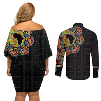Personalized Sleeve African Pattern Couples Matching Off Shoulder Short Dress and Long Sleeve Button Shirt Multi-Colored - Wonder Print Shop