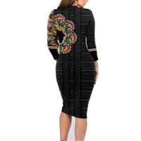 Personalized Sleeve African Pattern Family Matching Long Sleeve Bodycon Dress and Hawaiian Shirt Multi-Colored - Wonder Print Shop