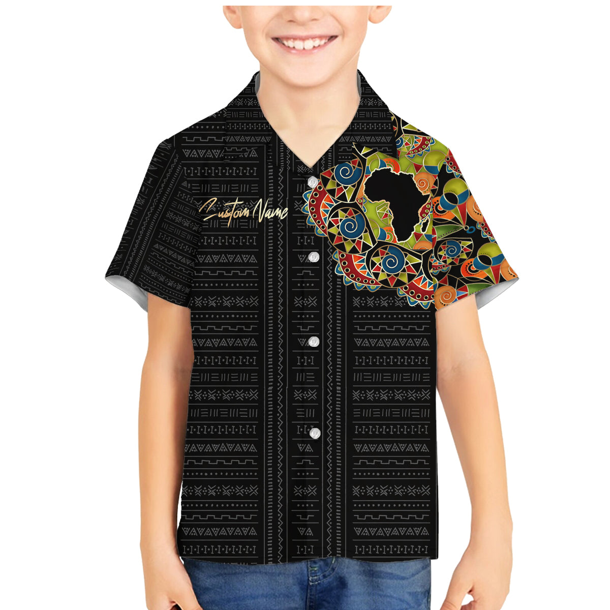 Personalized Sleeve African Pattern Family Matching Mermaid Dress and Hawaiian Shirt Multi-Colored - Wonder Print Shop