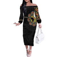 Personalized Sleeve African Pattern Family Matching Off Shoulder Long Sleeve Dress and Hawaiian Shirt Multi-Colored - Wonder Print Shop