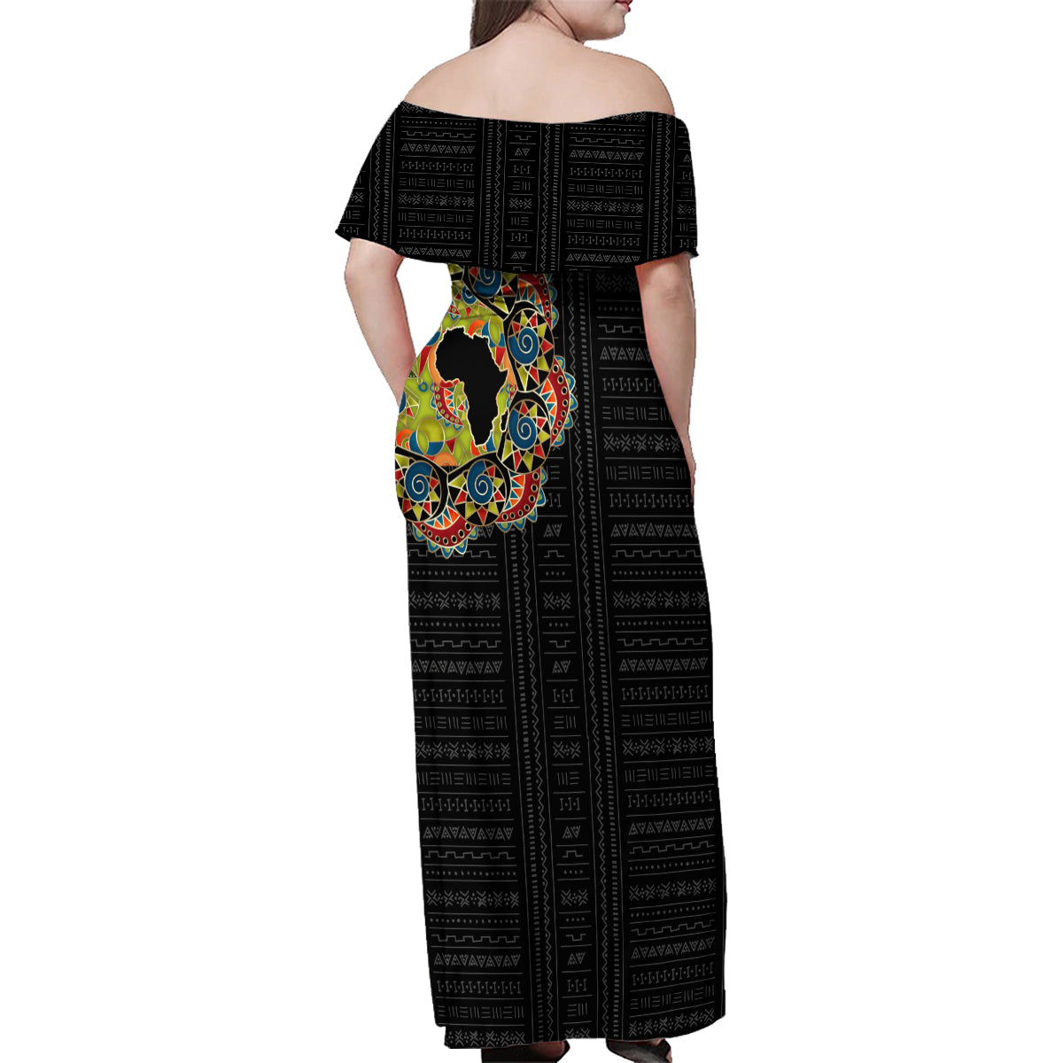 Personalized Sleeve African Pattern Family Matching Off Shoulder Maxi Dress and Hawaiian Shirt Multi-Colored - Wonder Print Shop