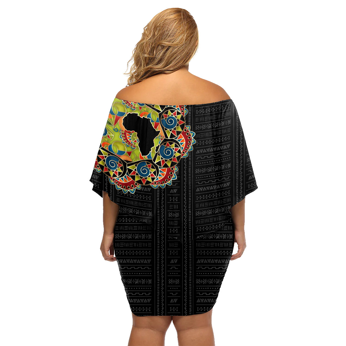 Personalized Sleeve African Pattern Family Matching Off Shoulder Short Dress and Hawaiian Shirt Multi-Colored - Wonder Print Shop