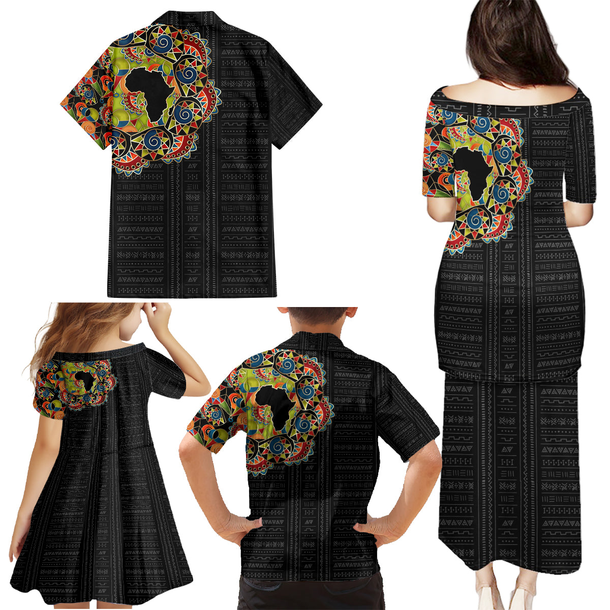 Personalized Sleeve African Pattern Family Matching Puletasi and Hawaiian Shirt Multi-Colored - Wonder Print Shop